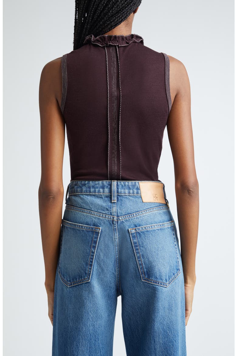 Brea Ruffle Sleeveless Organic Wool Knit Top, Alternate, color, MAHOGANY