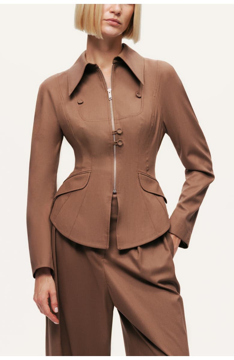 Nocturne Zip-Front Tailored Jacket, Main, color, Brown
