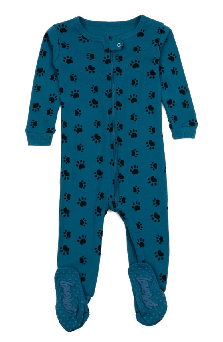 Leveret Footed Printed Cotton Matching Family Pajamas, Coordinated Prints, Main, color, Blue Dog Paw