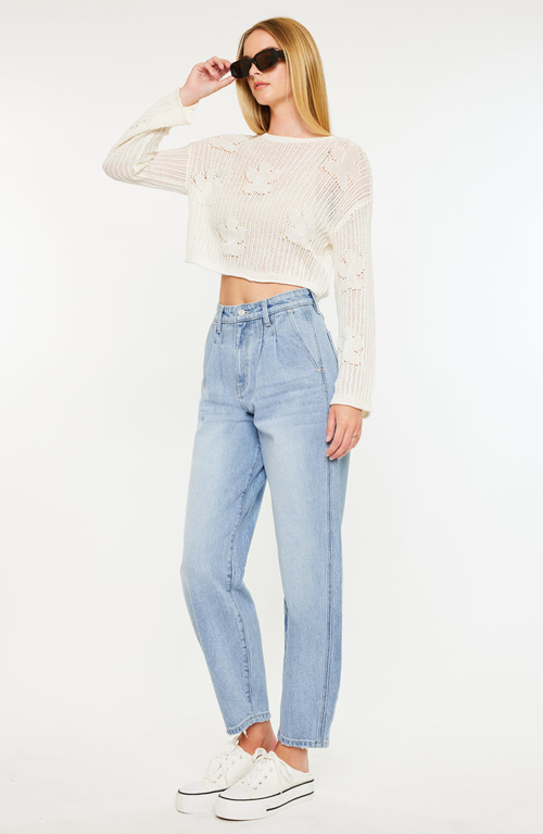 Kancan Rea Ultra High Rise Wide Tapered Fit Jeans In Blue