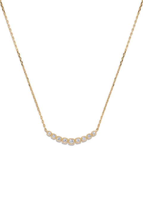 14K Gold Milgrain Diamond Station Necklace - 0.24 ctw