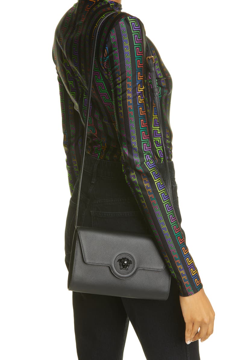 Versace La Medusa Leather Wallet on a Strap, Alternate, color,