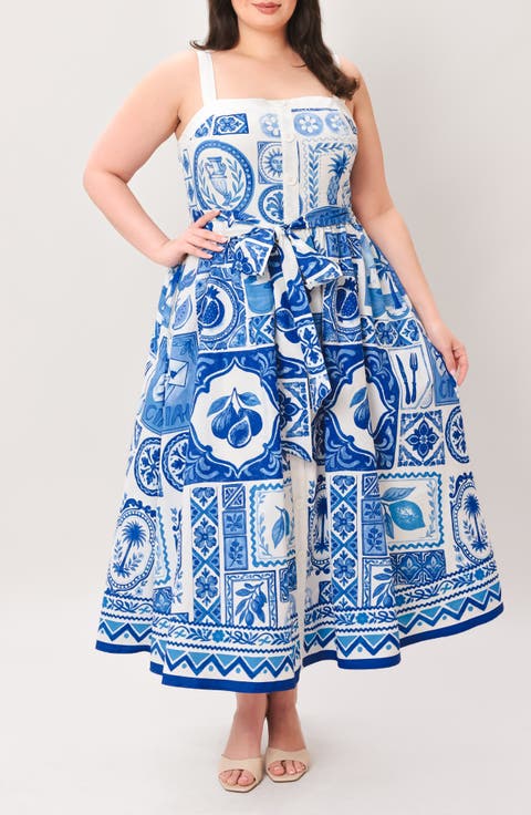 Printed Fit & Flare Midi Dress (Plus)