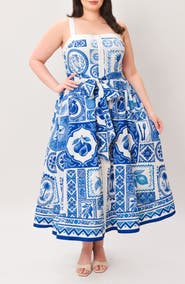 FLYING TOMATO Printed Fit & Flare Midi Dress