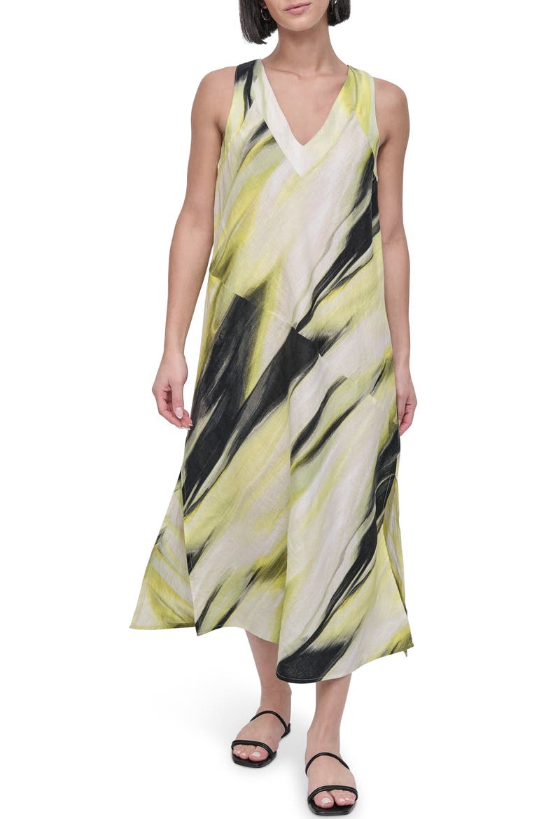 Print Panel Sleeveless Maxi Dress, Alternate, color, LINEN MULT