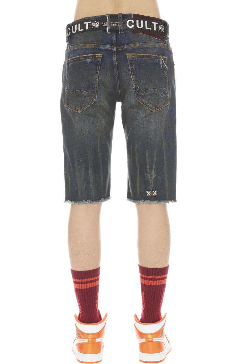 Cult of Individuality Rocker Belted Slim Fit Stretch Denim Shorts, Alternate, color, Tidal