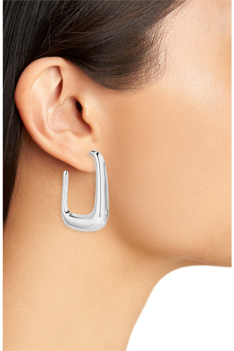 Puffy Rectangle Hoop Earrings, Alternate, color, SILVER