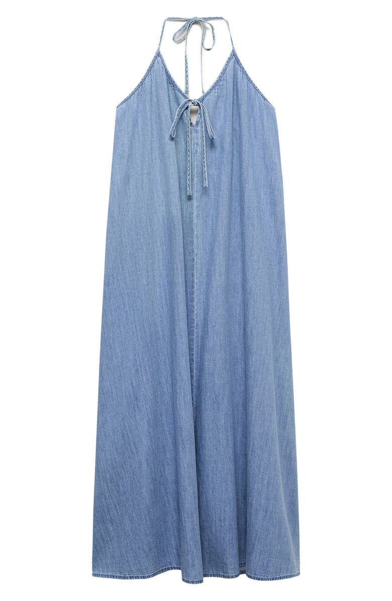 MANGO Denim Halter Shift Dress, Alternate, color, Medium Blue