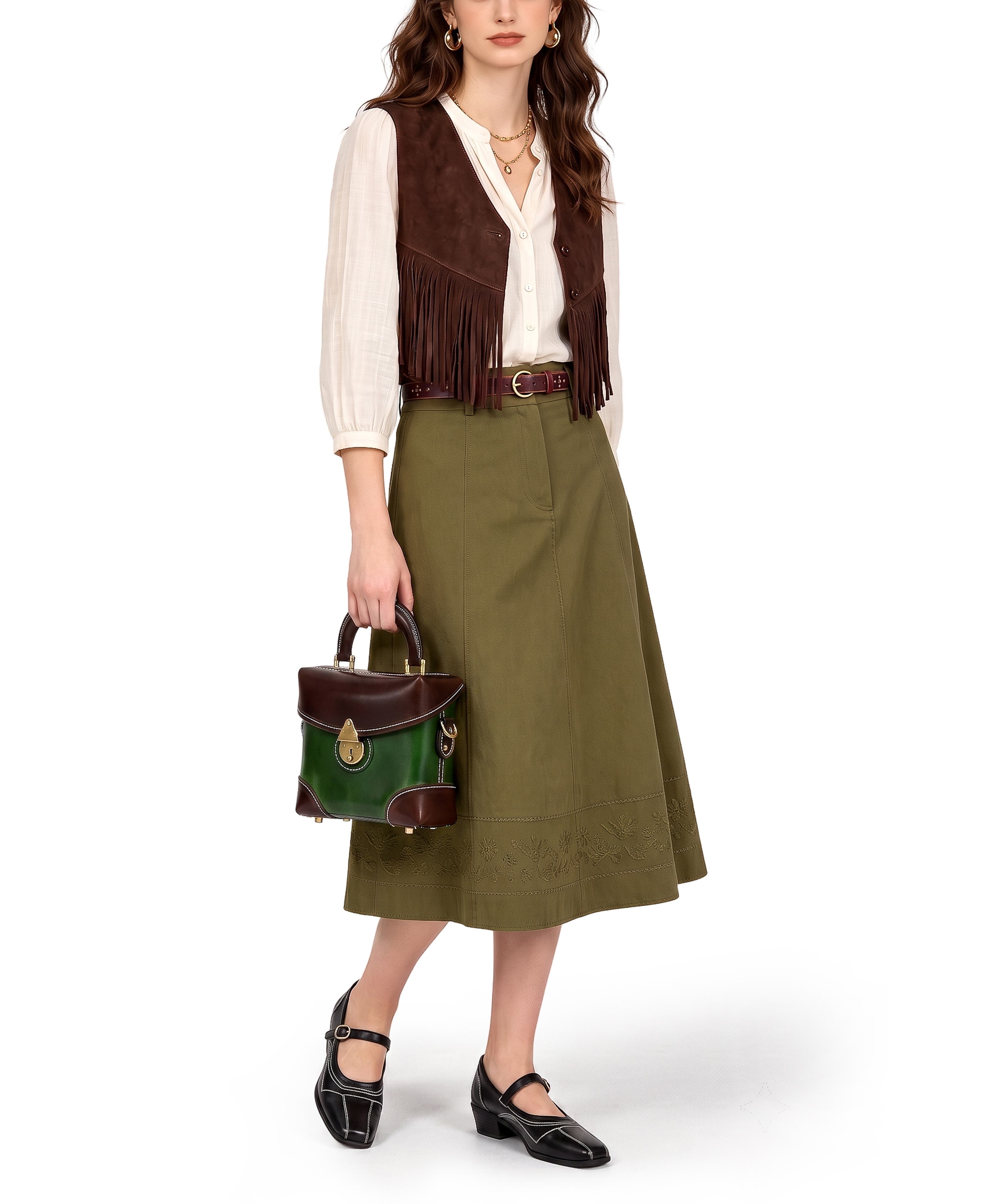 Azalea Genuine Leather Vintage Box Crossbody, Alternate, color, Green Brown