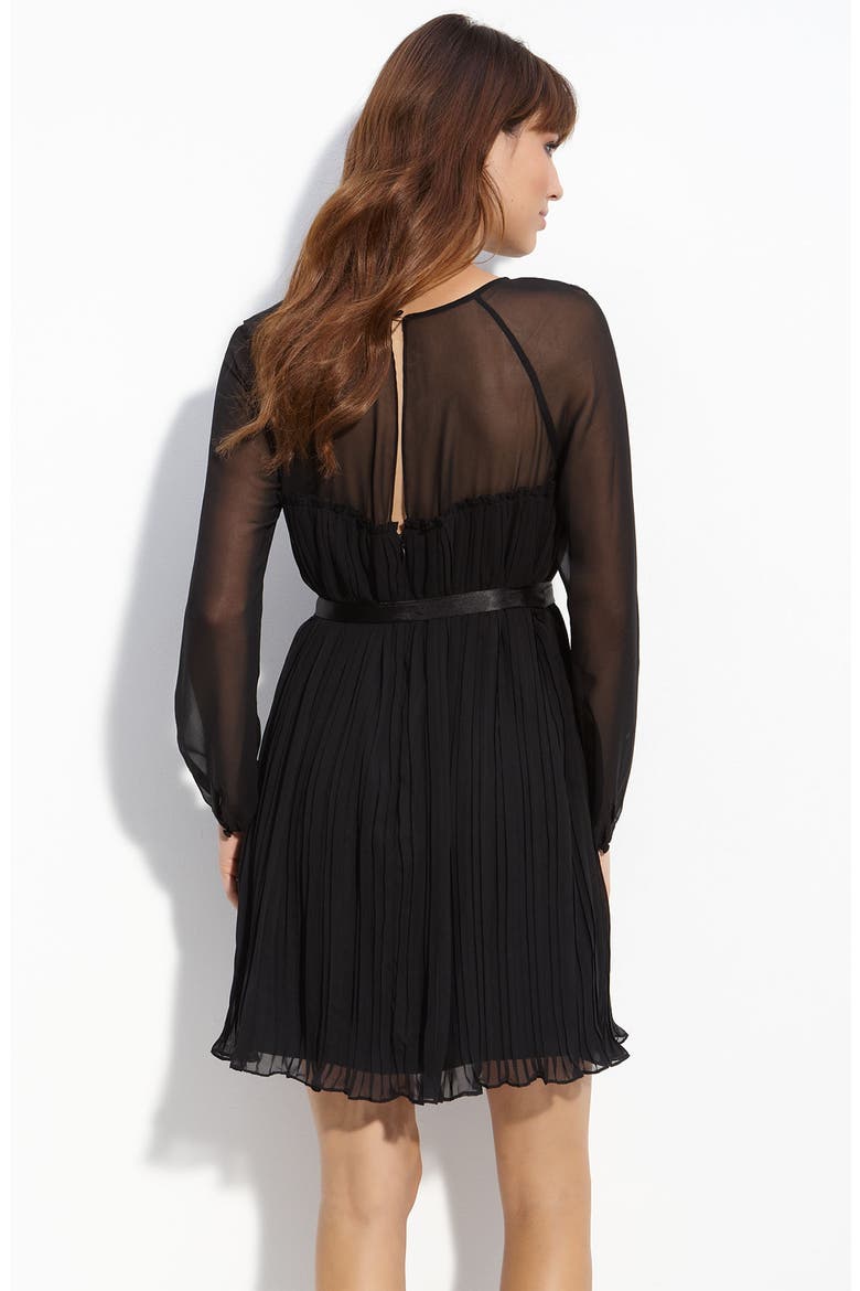 Pleated Chiffon Overlay Dress, Alternate, color, BLACK