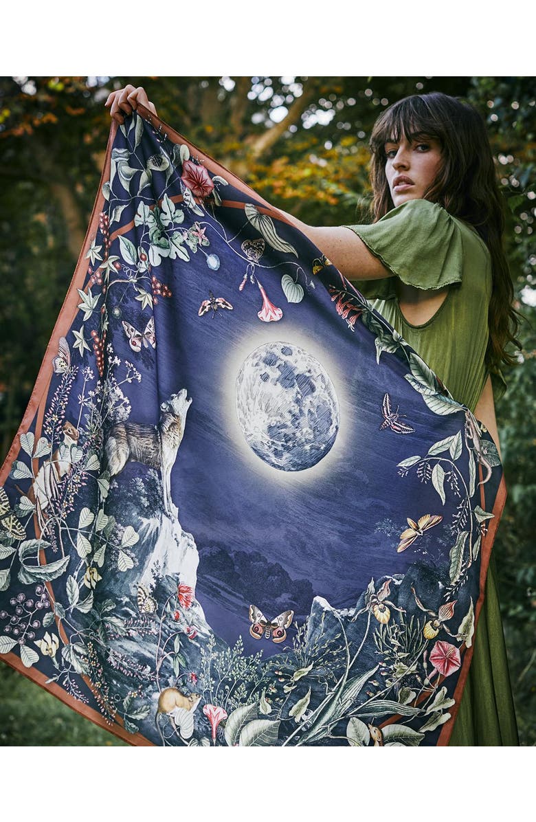 Fable England Wolf Garden Narrative Square Scarf, Alternate, color, Navy