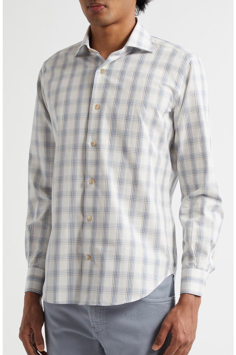 Dandy Plaid Cotton & Linen Button-Up Shirt, Alternate, color, DENIM