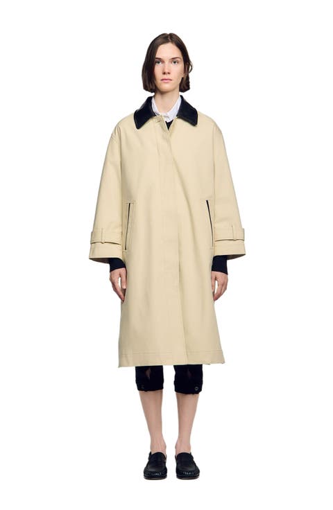 Long Coat With Leather Collar