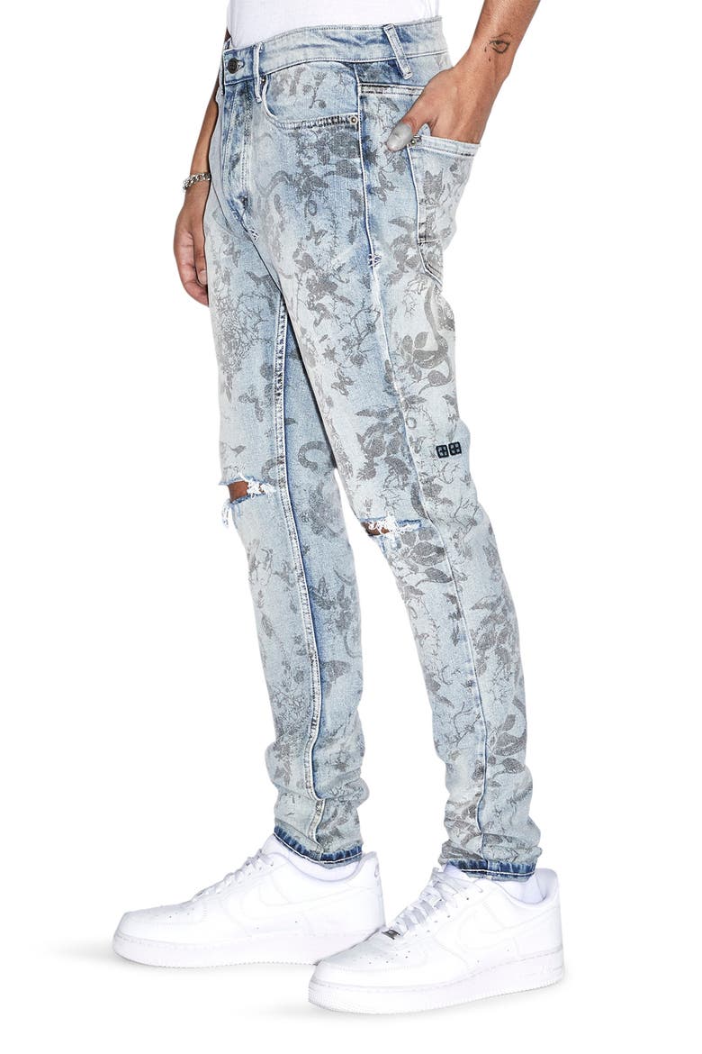 Van Winkle Unearthly Floral Print Ripped Skinny Jeans, Alternate, color, DENIM