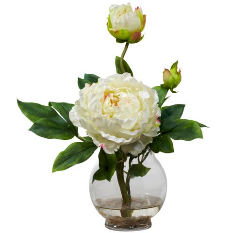 Peony with Fluted Vase Silk Flower Arrangement