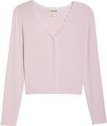 Open Edit Daydream Lace Trim Rib Button-Up Lounge Top