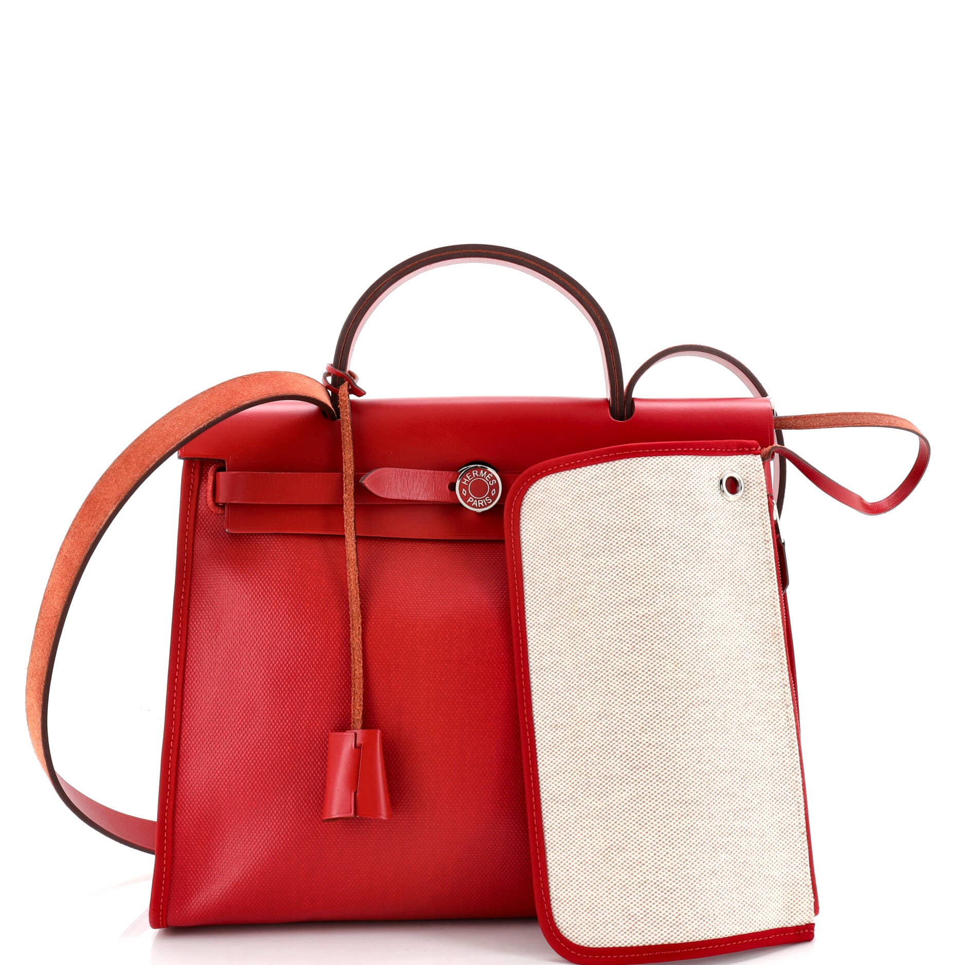Pre-Owned Hermes Herbag Zip Berline Vache Canvas and Leather 31, Alternate, color, Rouge Piment