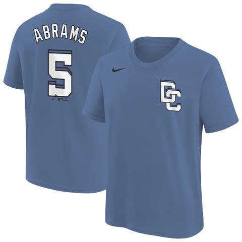 Youth Nike CJ Abrams Blue Washington Nationals Fuse City Connect Name & Number T-Shirt