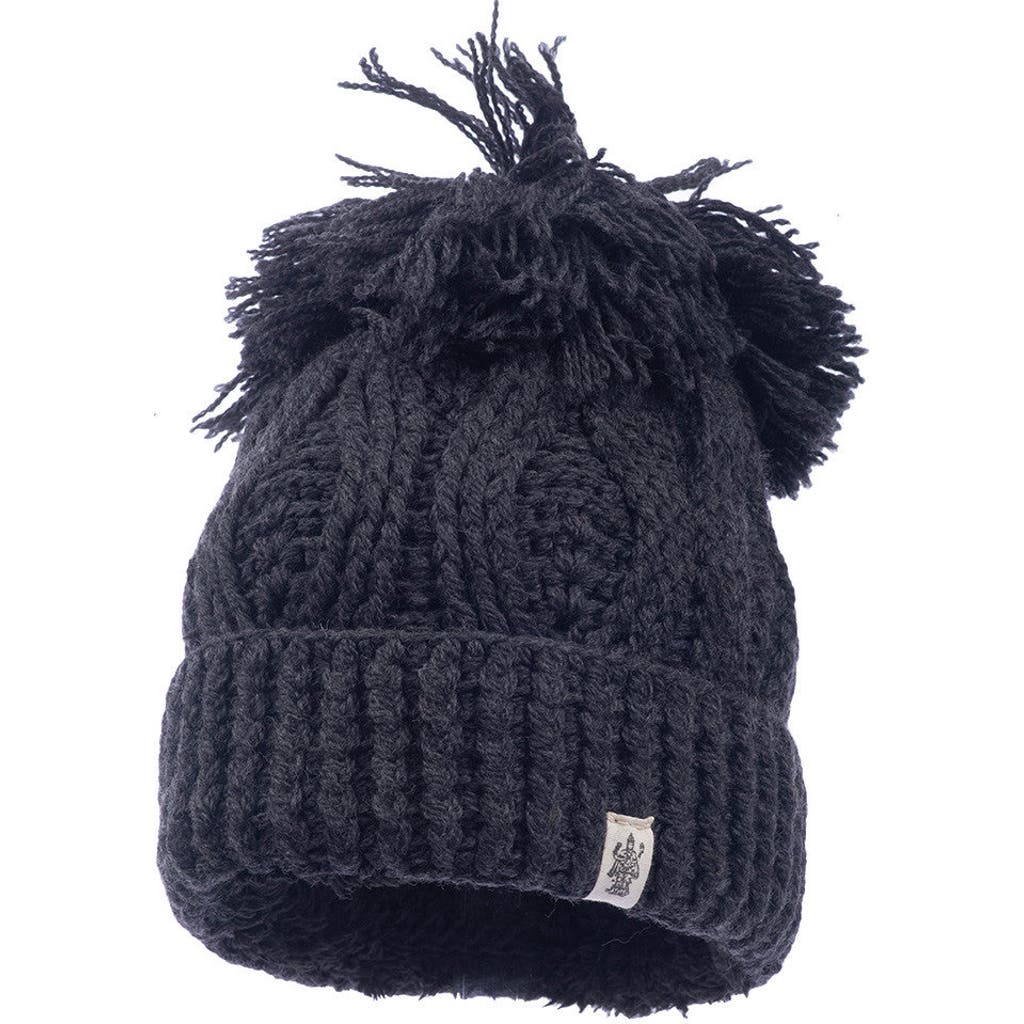 Nirvana Designs Big Pom Rib Fold Hat In Charcoal