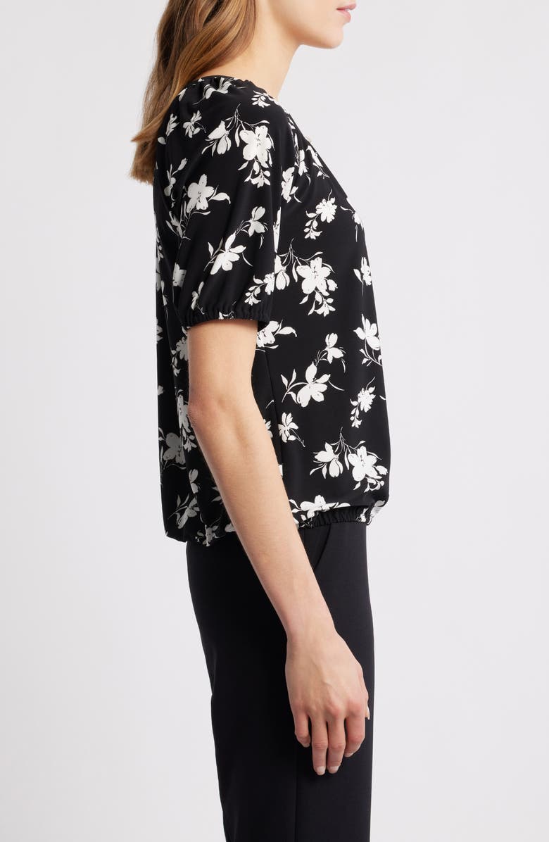 AK ANNE KLEIN Keyhole Print Peasant Top, Alternate, color, Anne Black/ White Dove