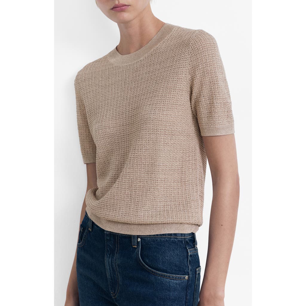 Mango Short Sleeve Metallic Crewneck Sweater In Neutral