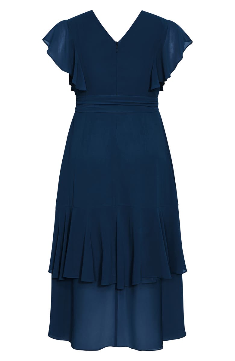 City Chic Ruffle Tie Waist Tiered High-Low Maxi Dress, Alternate, color,