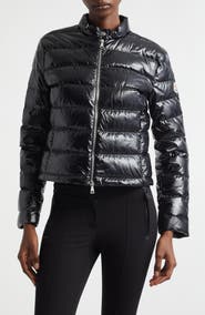 Moncler Papillon Crop Lacquered Nylon Puffer Jacket