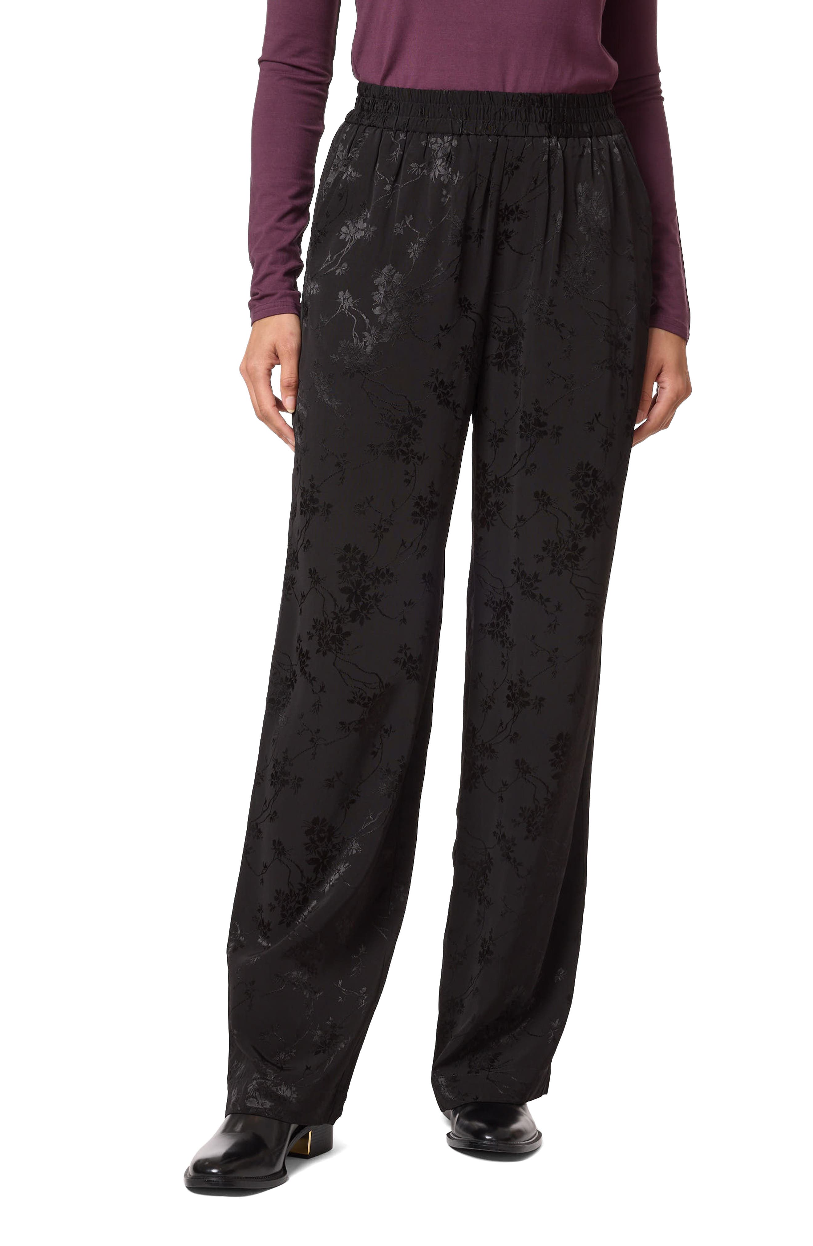 Floral Jacquard Elastic Waist Pants