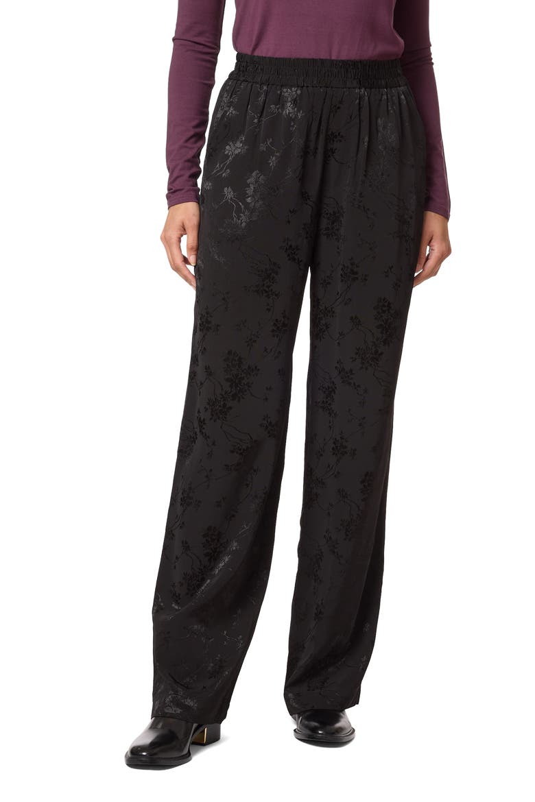 Floral Jacquard Elastic Waist Pants, Main, color, BLACK NIGHT JACQUARD