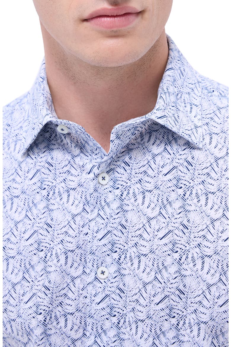 Miles OoohCotton® Leaf Print Short Sleeve Button-Up Shirt, Alternate, color, NAVY
