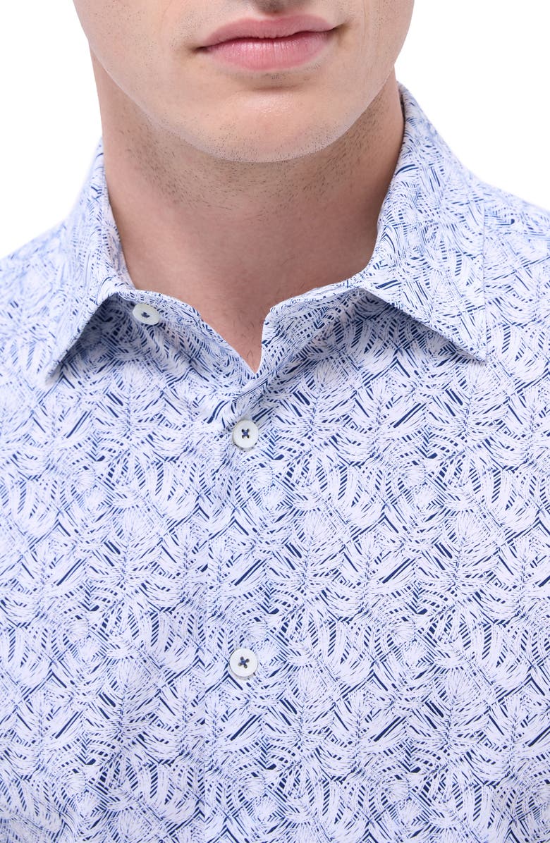 Bugatchi Miles OoohCotton<sup>®</sup> Leaf Print Short Sleeve Button-Up Shirt, Alternate, color, Navy