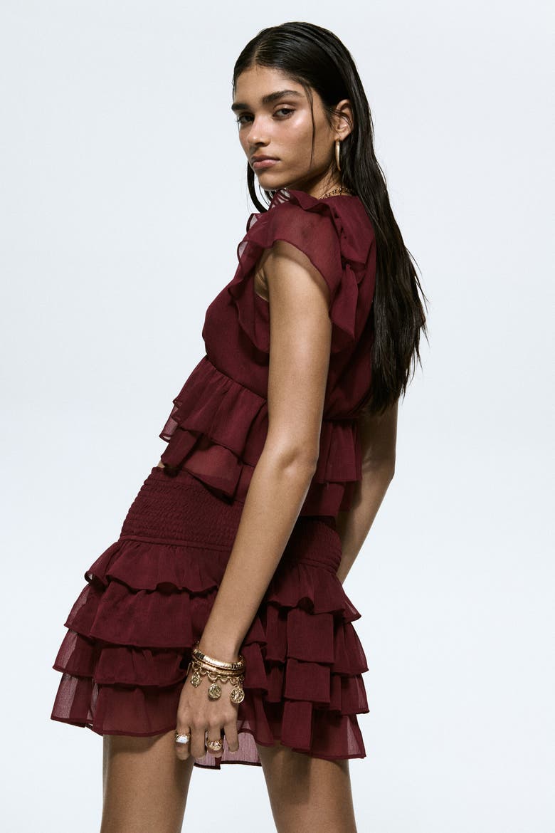 Tiered Chiffon Skirt, Alternate, color, Burgundy