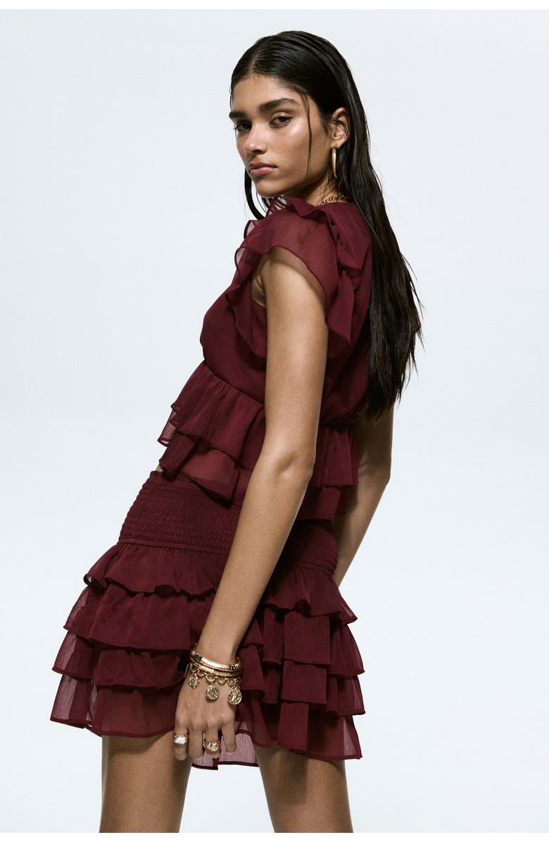 H&M Tiered chiffon skirt, Alternate, color, Burgundy