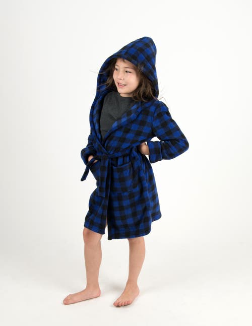 Leveret Kids Printed Fleece Hooded Robe In Blue