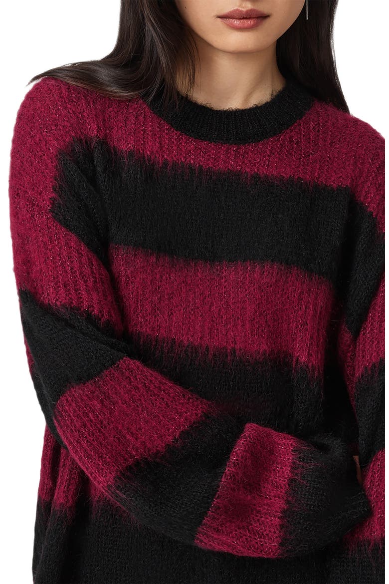 Onxy Stripe Sweater, Alternate, color, BLACK/ BURGUNDY