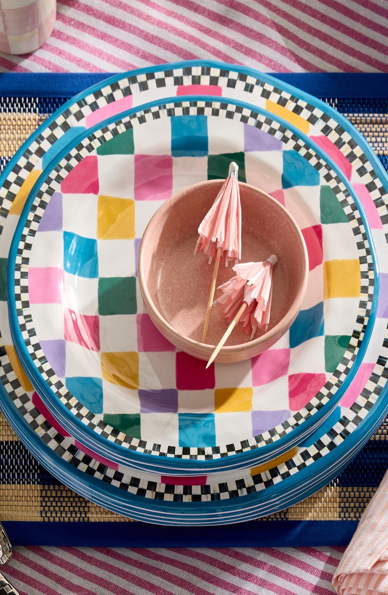 MACKENZIE CHILDS Set of 4 Jamboree Melamine Salad Plates, Alternate, color, Blue Multi