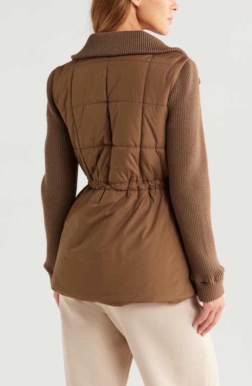 Zella Quilted Rib Mix Hybrid Jacket In Brown Teak