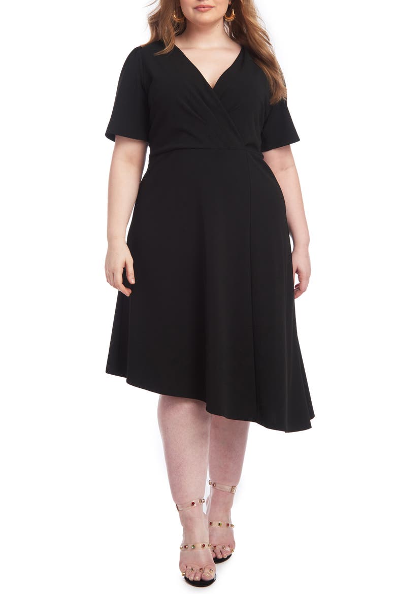 Christian Siriano Asymmetrical Hem Dress, Main, color, BLACK