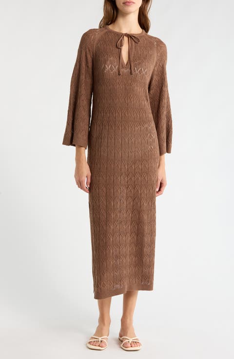 Pointelle Cover-Up Midi Sweater Dress