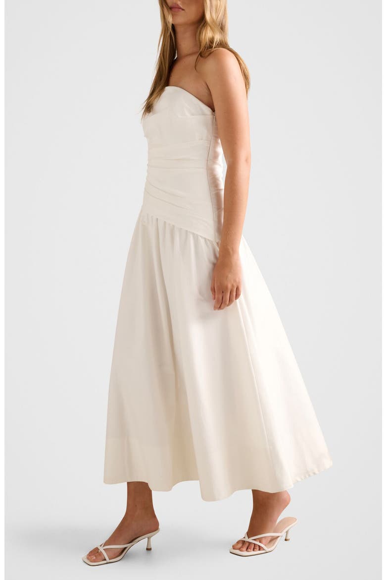 Rumi Ruched Strapless Midi Dress, Alternate, color, PORCELAIN