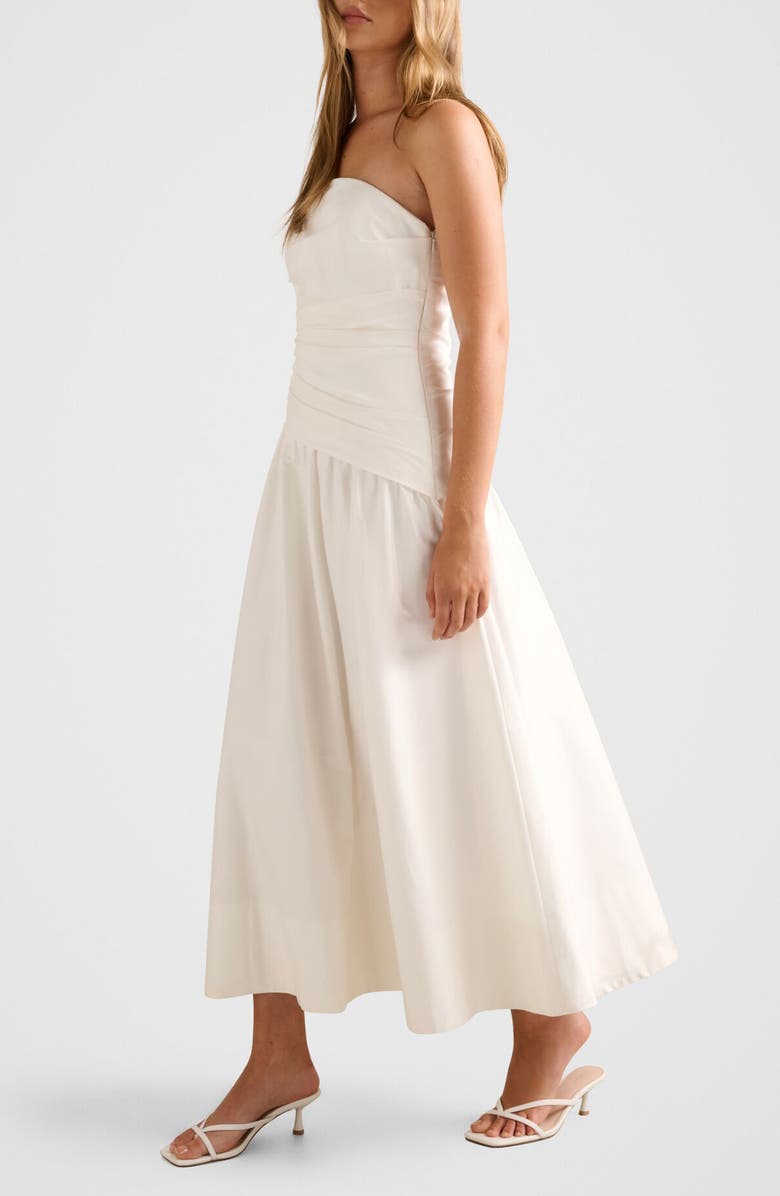 Ever New Rumi Ruched Strapless Midi Dress, Alternate, color, Porcelain