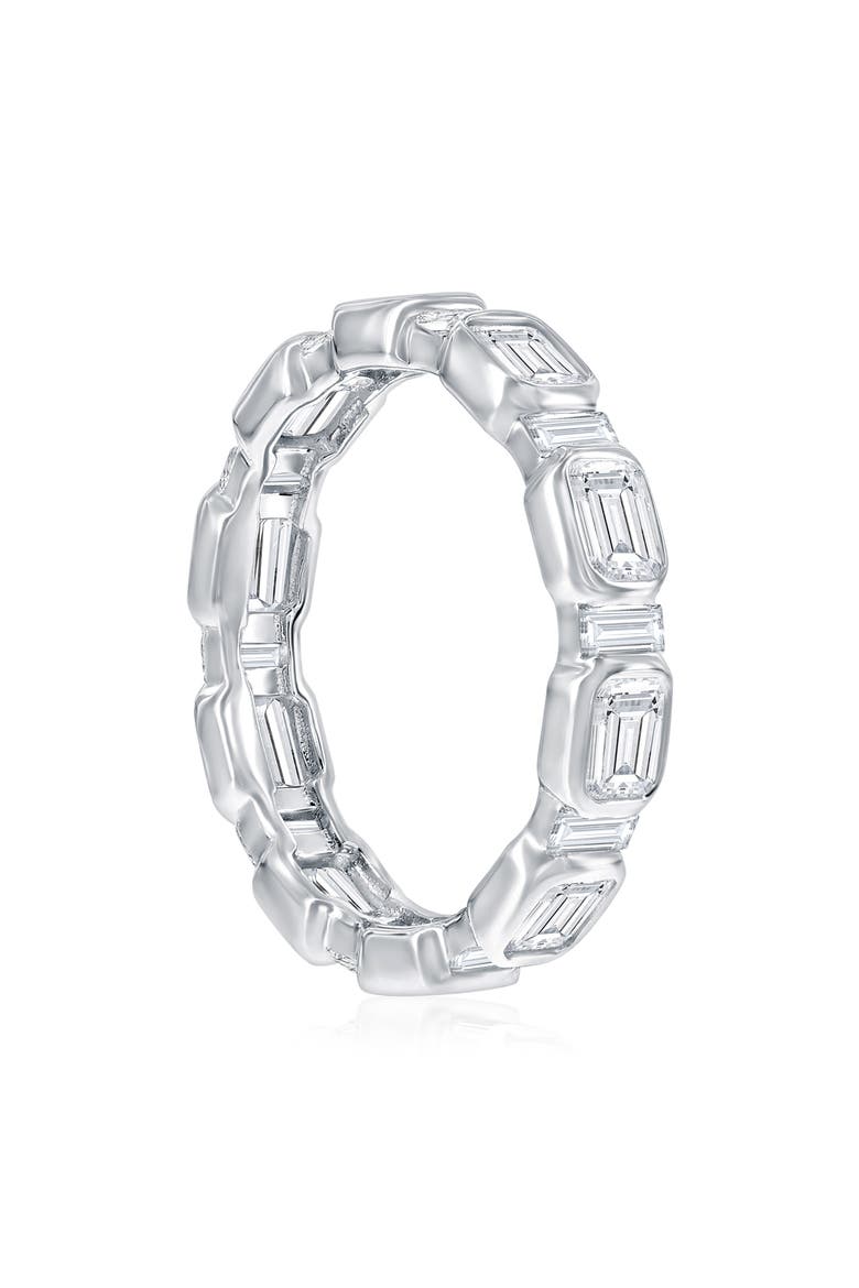 Emerald Cut Cubic Zirconia Eternity Band, Alternate, color, SILVER