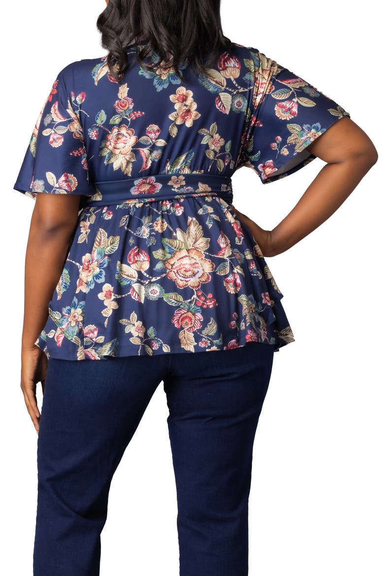 Encore Print Faux Wrap Top, Alternate, color, NAVY FLORAL MOTIF