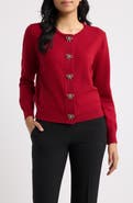 AK ANNE KLEIN Embellished Bow Button Cardigan