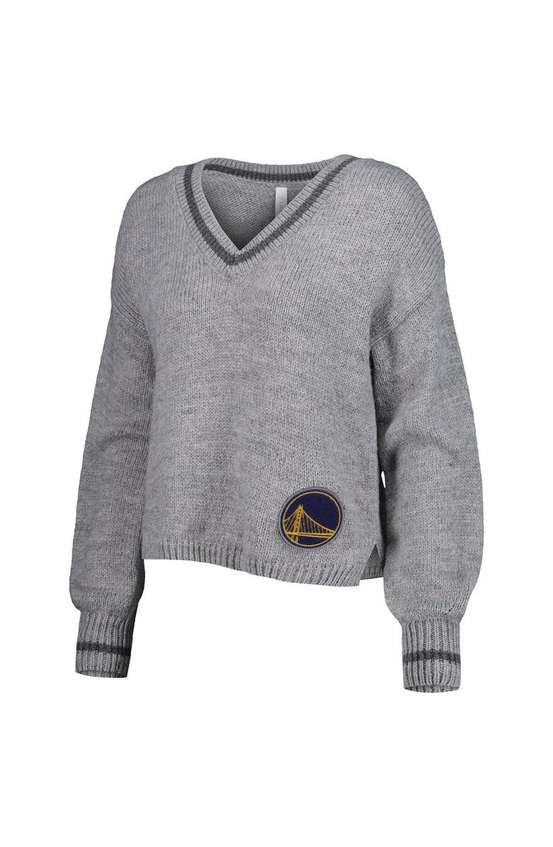 LUSSO Women's Lusso Gray Golden State Warriors Scarletts Lantern Sleeve Tri-Blend V-Neck Pullover Sweater, Alternate, color, Gray