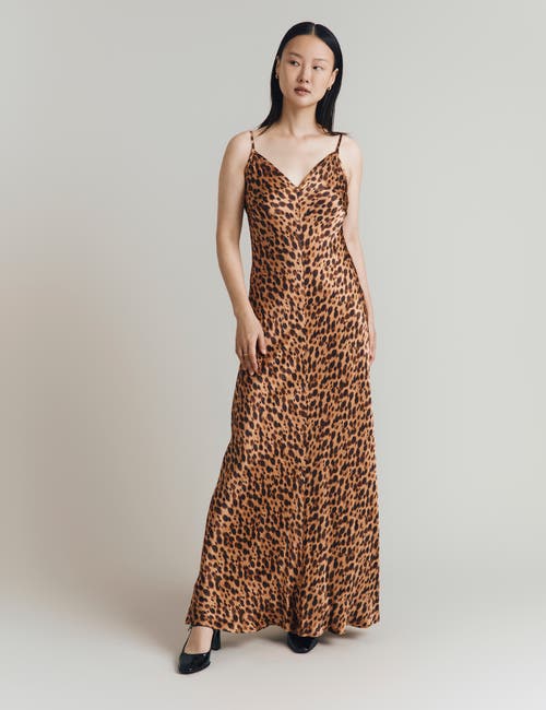 Ghost London Eden Leopard Satin Maxi Slip Dress In Brown