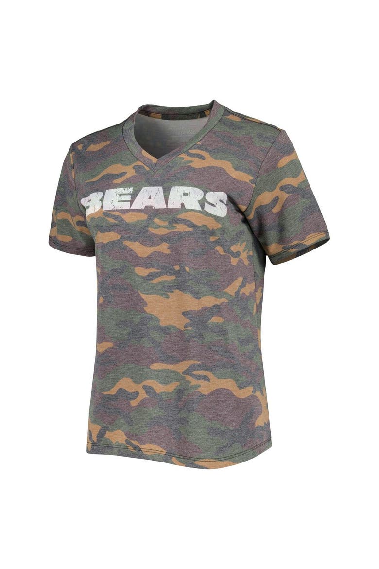 Women's Majestic Threads Justin Fields Camo Chicago Bears Name & Number V-Neck Tri-Blend T-Shirt, Alternate, color, Camo