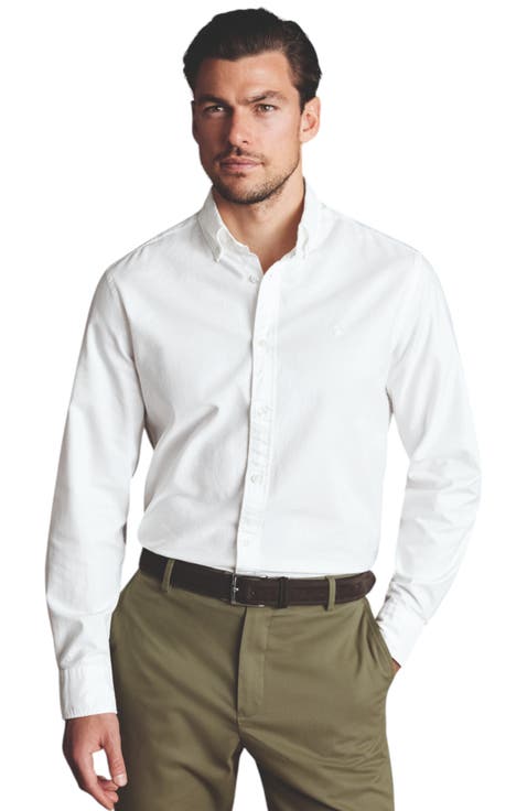 Plain button-down stretch washed Oxford shirt