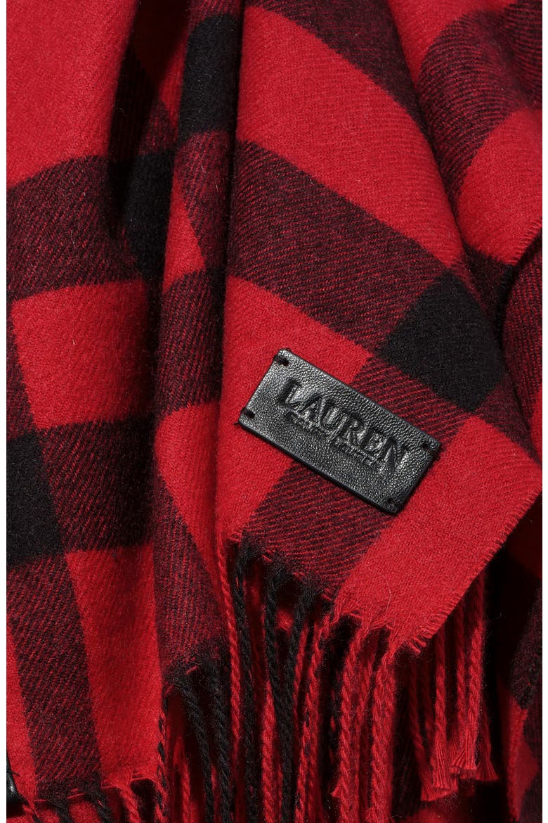Plaid Ruana with Fringe, Alternate, color, RED/ BLACK