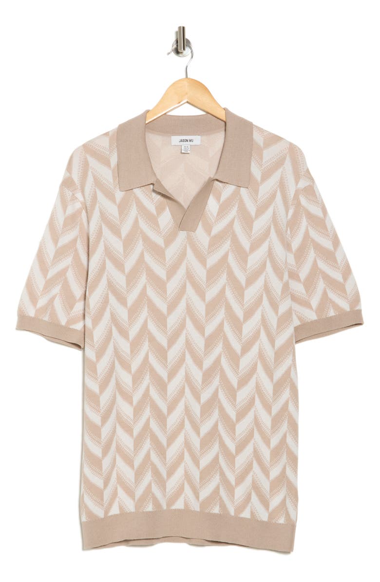 JASON WU Johnny Collar Silk & Cotton Jacquard Polo, Alternate, color, Beige/ Ivory